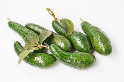 Close-up of green chili pepper against white background