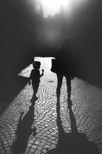 Shadow of people walking on road