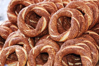 Close-up of bagels at market 