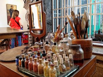 Close-up of paintbrushes on table