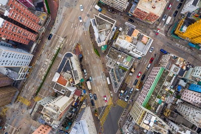 High angle view of street amidst buildings in city