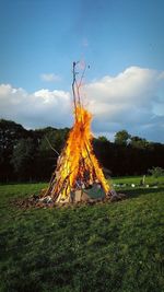 Bonfire on field