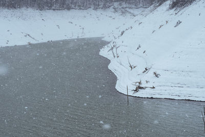 High angle view of frozen lake