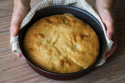 High angle view of person preparing food