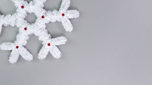 High angle view of christmas decorations on table