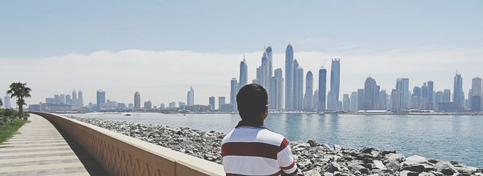 City skyline with river in background