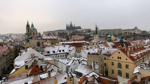 High angle view of townscape against sky