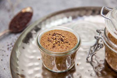 High angle view of coffee on table