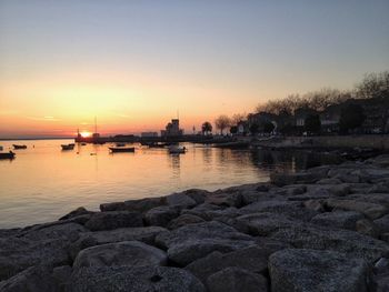 Scenic view of sea against sky during sunset