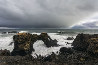 Scenic view of sea against cloudy sky