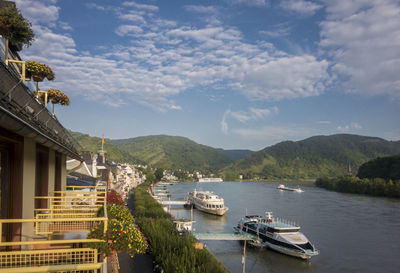 Boats moored up on the river rhine at boppard, germany