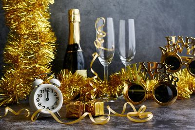 Close-up of christmas decorations on table