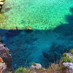 High angle view of rocks in water