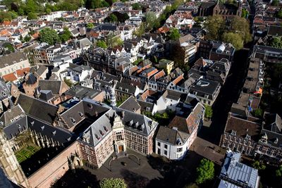 High angle view of townscape and buildings in city