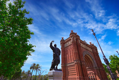 Low angle view of statue against sky