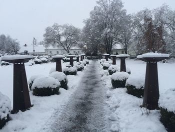 Snow covered landscape against sky
