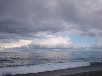 Scenic view of sea against cloudy sky