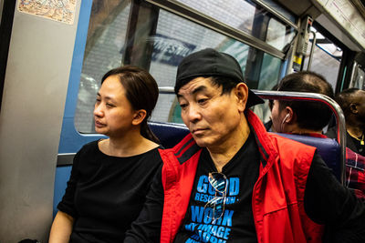 Portrait of people in train