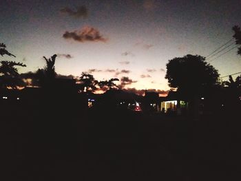 Silhouette of trees against sky at night