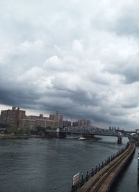 Bridge over river against cloudy sky