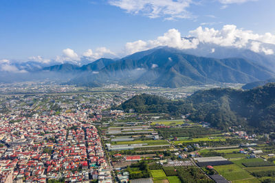 High angle view of townscape against sky