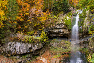 Waterfall in forest during autumn