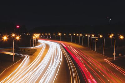 Light trails on road at night