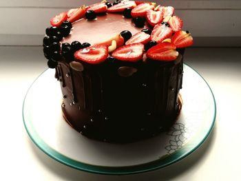 Close-up of cake in plate on table