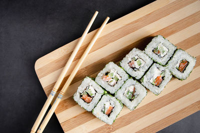 High angle view of food on table