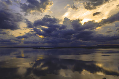 Scenic view of sea against dramatic sky