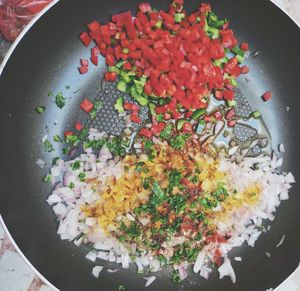 High angle view of food on table