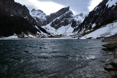 Scenic view of snowcapped mountains against sky