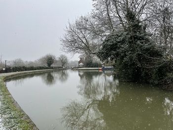 Scenic view of lake against sky during winter