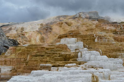 View of rock formation against cloudy sky