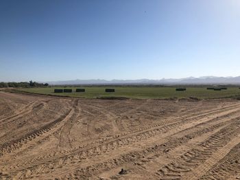 Scenic view of field against clear sky