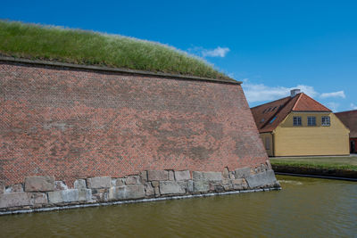 Low angle view of building against clear blue sky