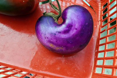 High angle view of fruits in plate