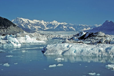 The columbia glacier in alaska on a sunny day