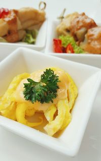 High angle view of breakfast in plate on table