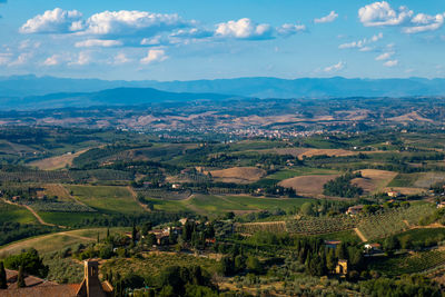 Aerial view of townscape against sky