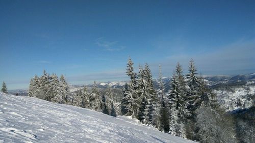 Snow covered landscape against sky