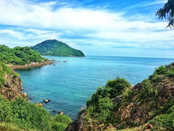 Scenic view of sea against cloudy sky