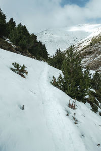 Scenic view of snow covered mountains against sky