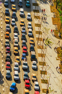 High angle view of traffic jam on road