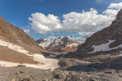 Summer view of the top of the palla bianca surrounded by glaciers