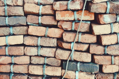 Full frame shot of rope on brick wall