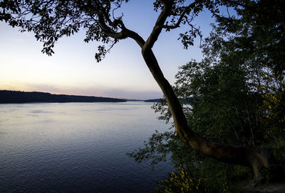 Scenic view of lake against sky at sunset