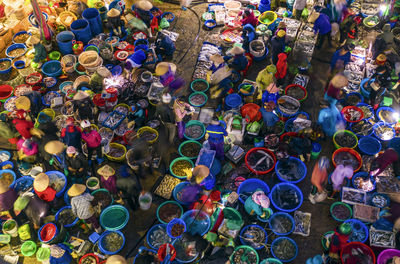 High angle view of people at market