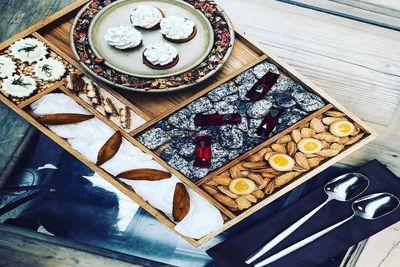 High angle view of cake on table