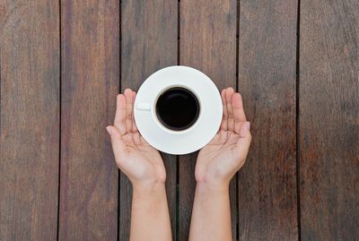 Directly above shot of coffee cup on table